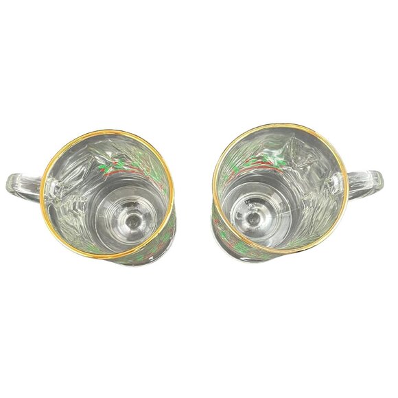 Vintage Libbey Glassware Set of 2 Glass Christmas Mugs With Holly Decor-Gold Rim - Picture 7 of 11